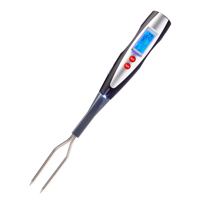 Barbecue fork with thermometer