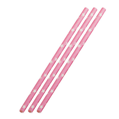 50 Papier-Trinkhalme, rosa mit weißen Sternen, 19,7 cm