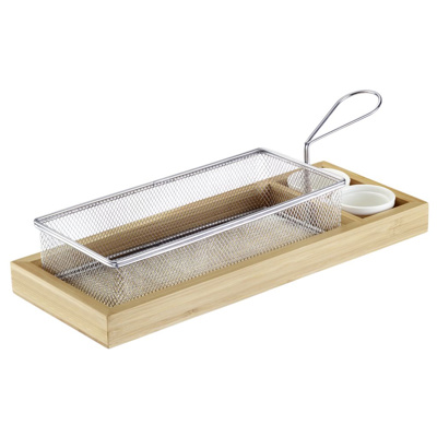 4 Part set serving basket with bamboo-tray + ceramic pots »T