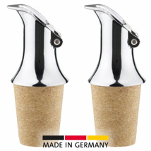 2 Free flow pourers »Frog«, chrome-plated, natural cork